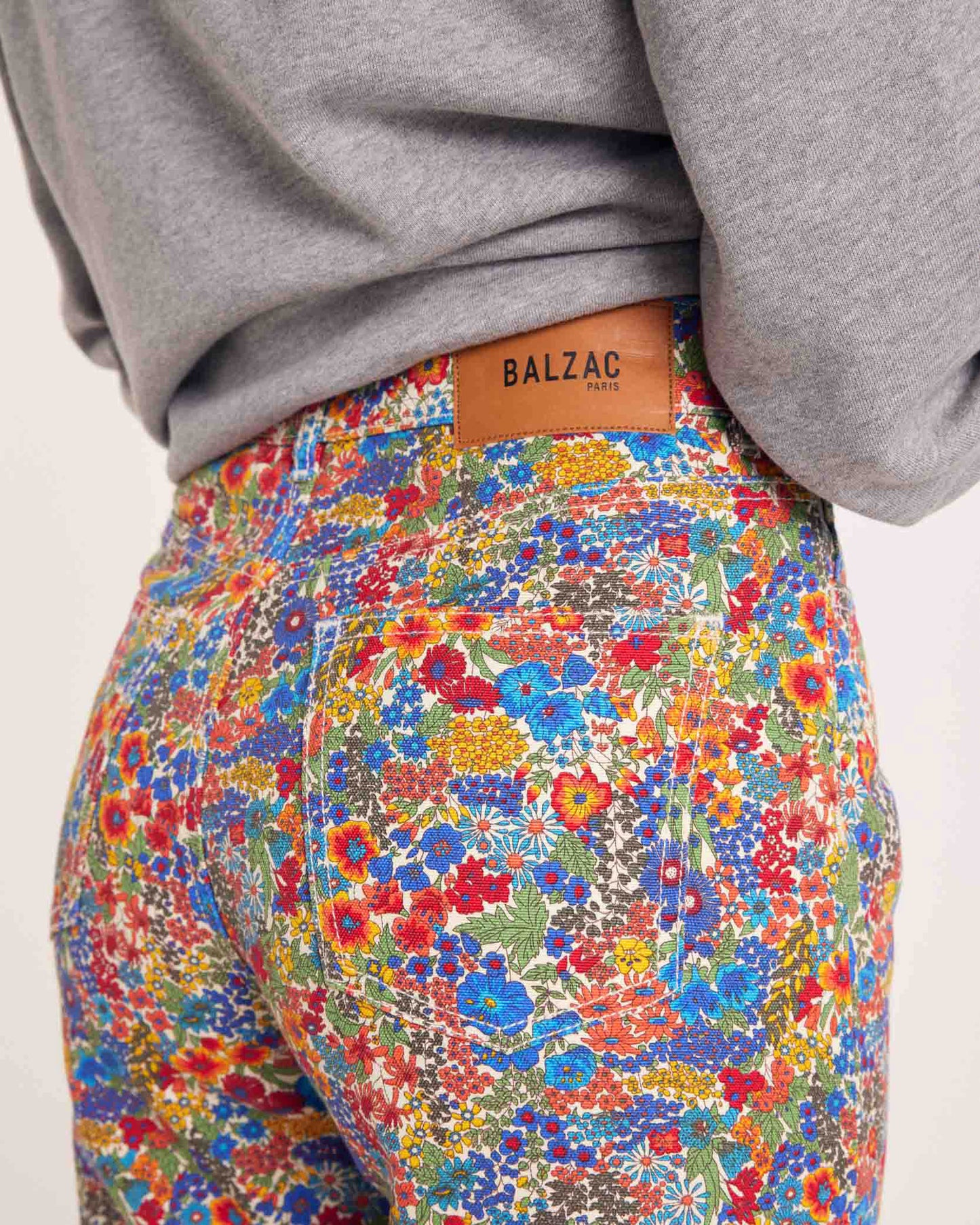 Robi jeans in blue and yellow Liberty fabric