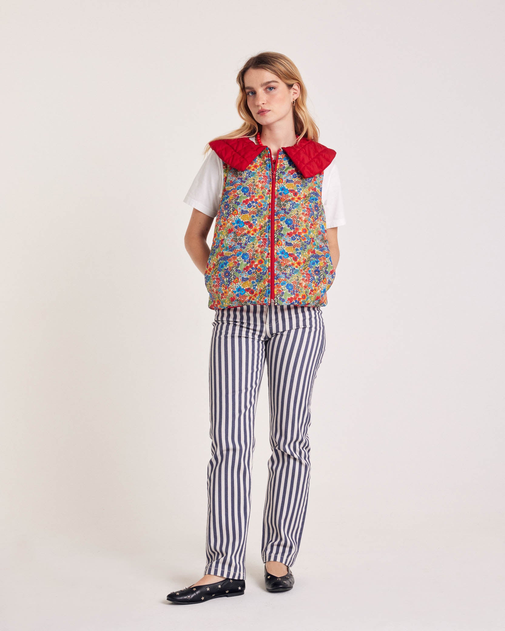 Jeans Robi stripes navy and ecru