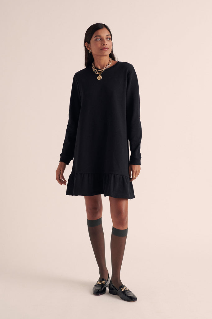 Black basque dress gathers organic cotton comforter sweatshirt GOTS ...
