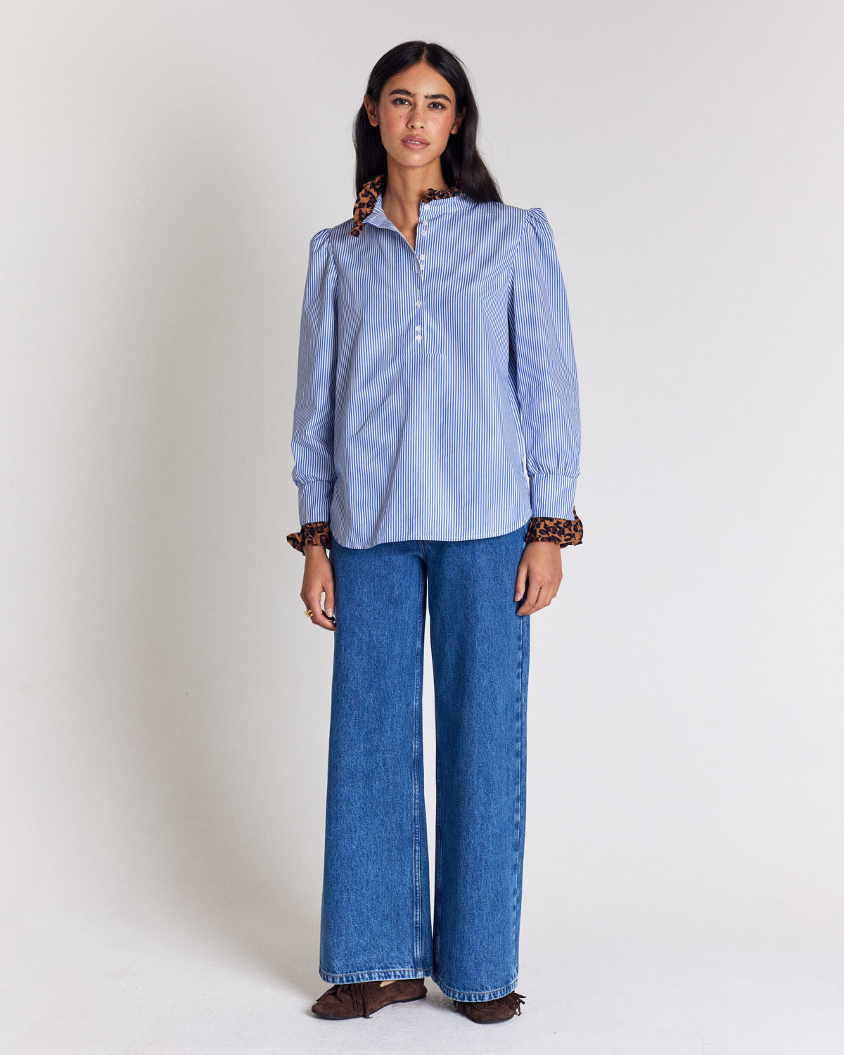Blouse Source stripes blue and leopard