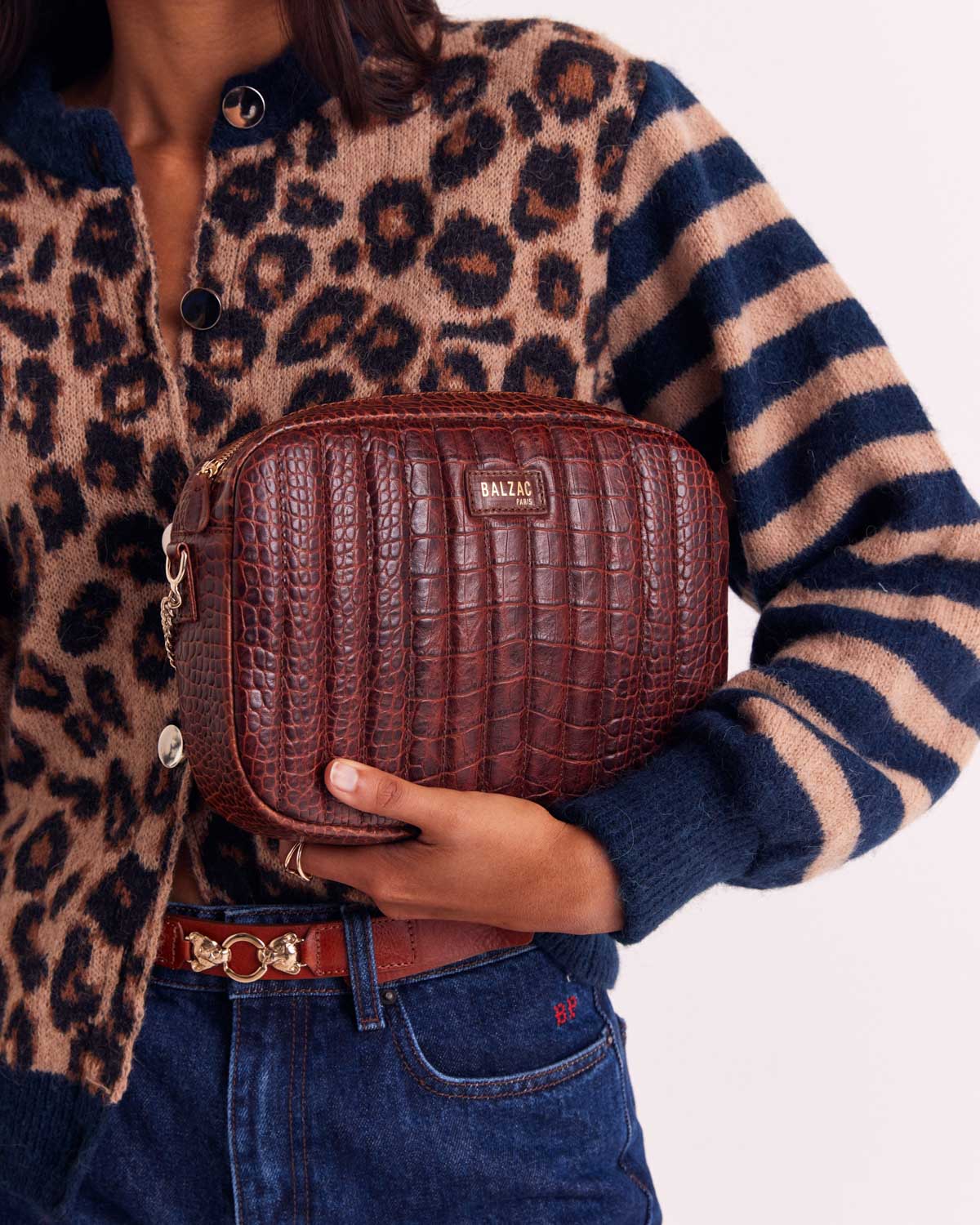 Cardigan Idole blue and leopard