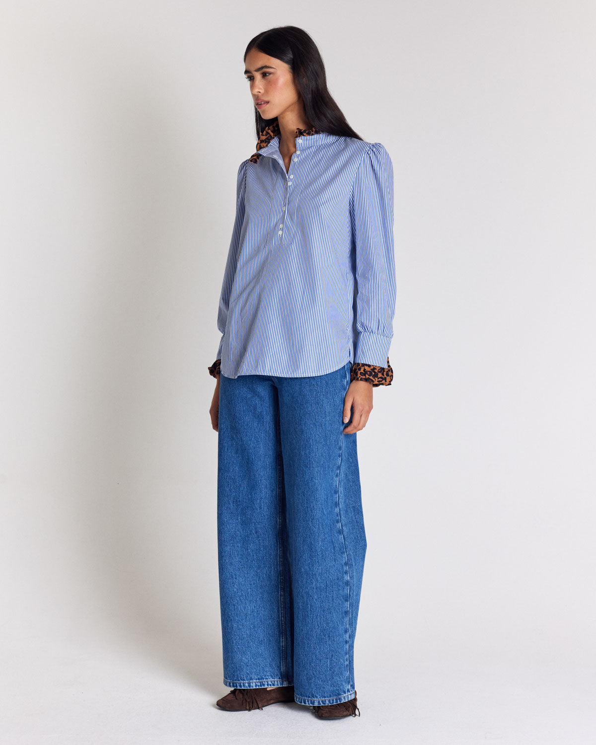 Blouse Source stripes blue and leopard