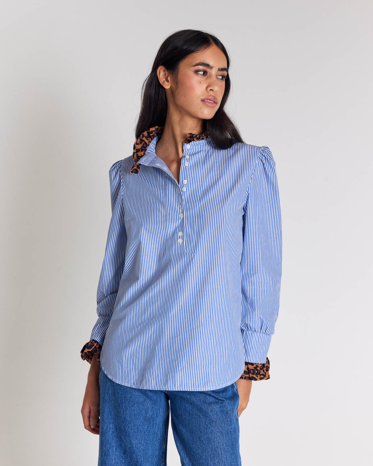 Blouse Source stripes blue and leopard
