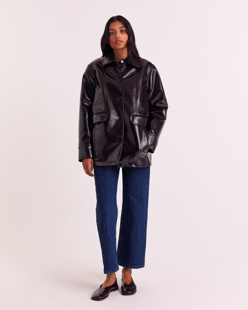 Manteau Clothilde vinyle chocolat foncé