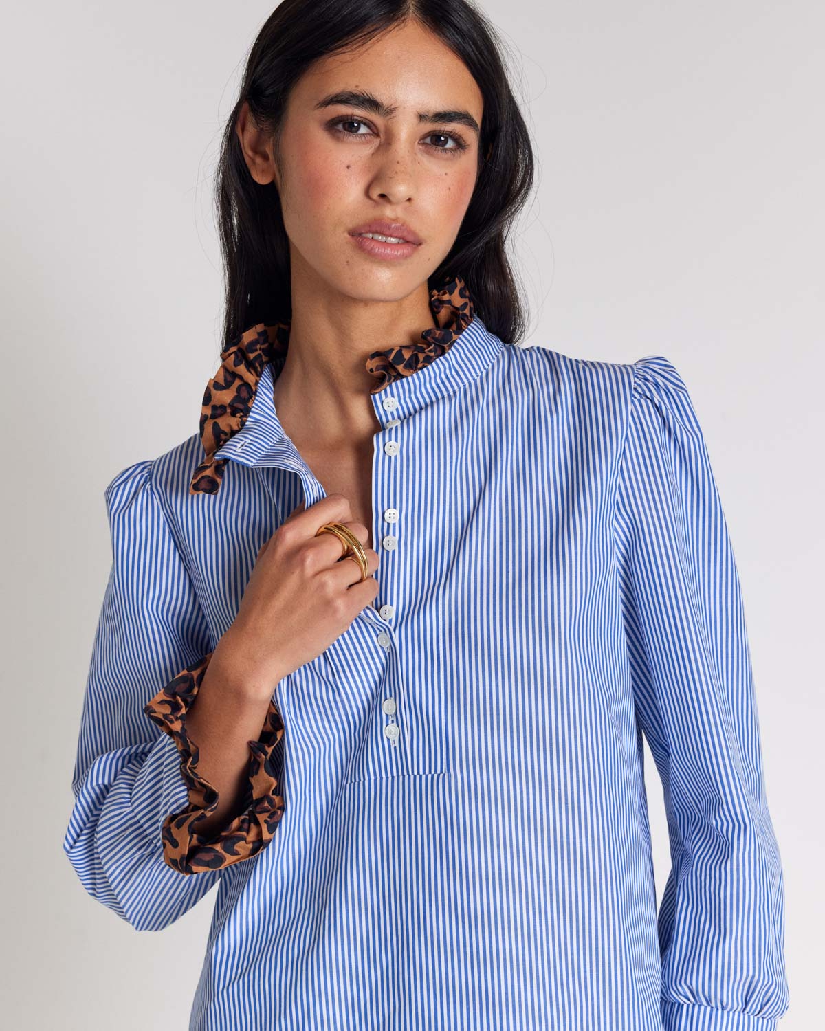Blouse Source stripes blue and leopard