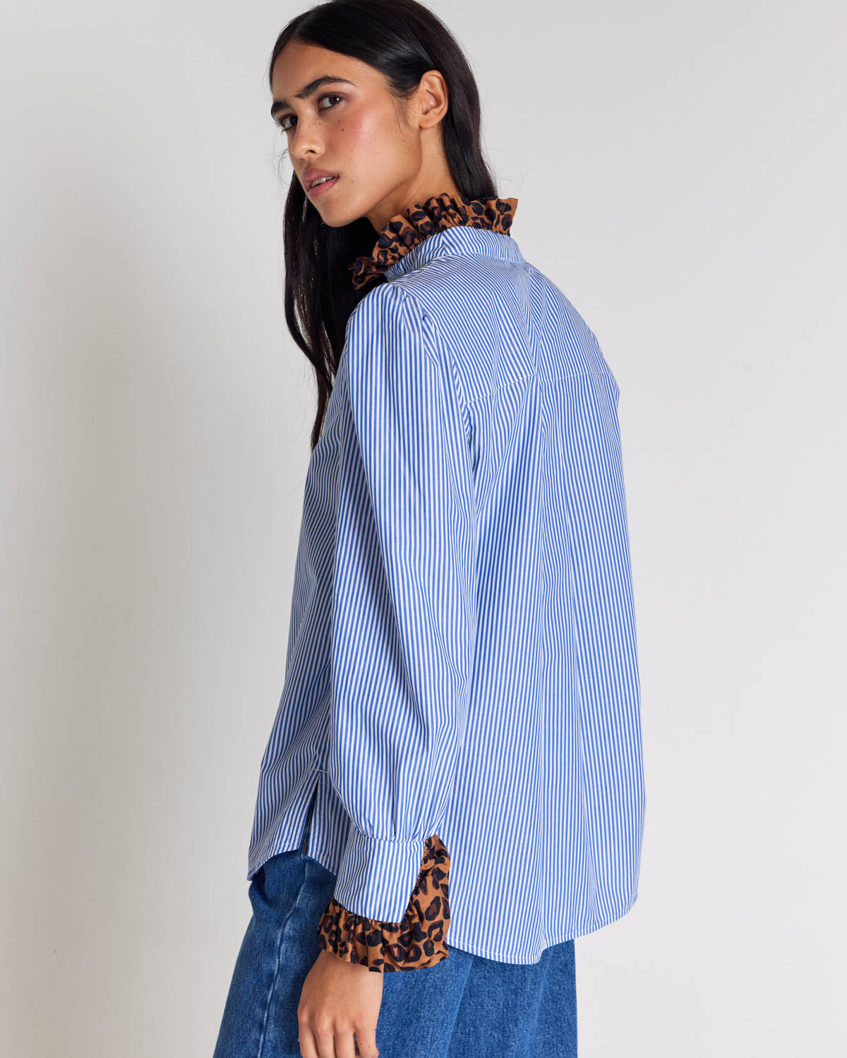 Blouse Source stripes blue and leopard