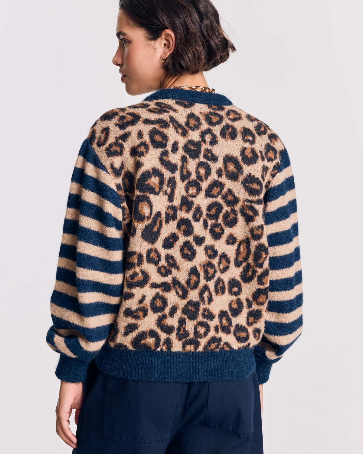 Cardigan Idole bleu et léopard