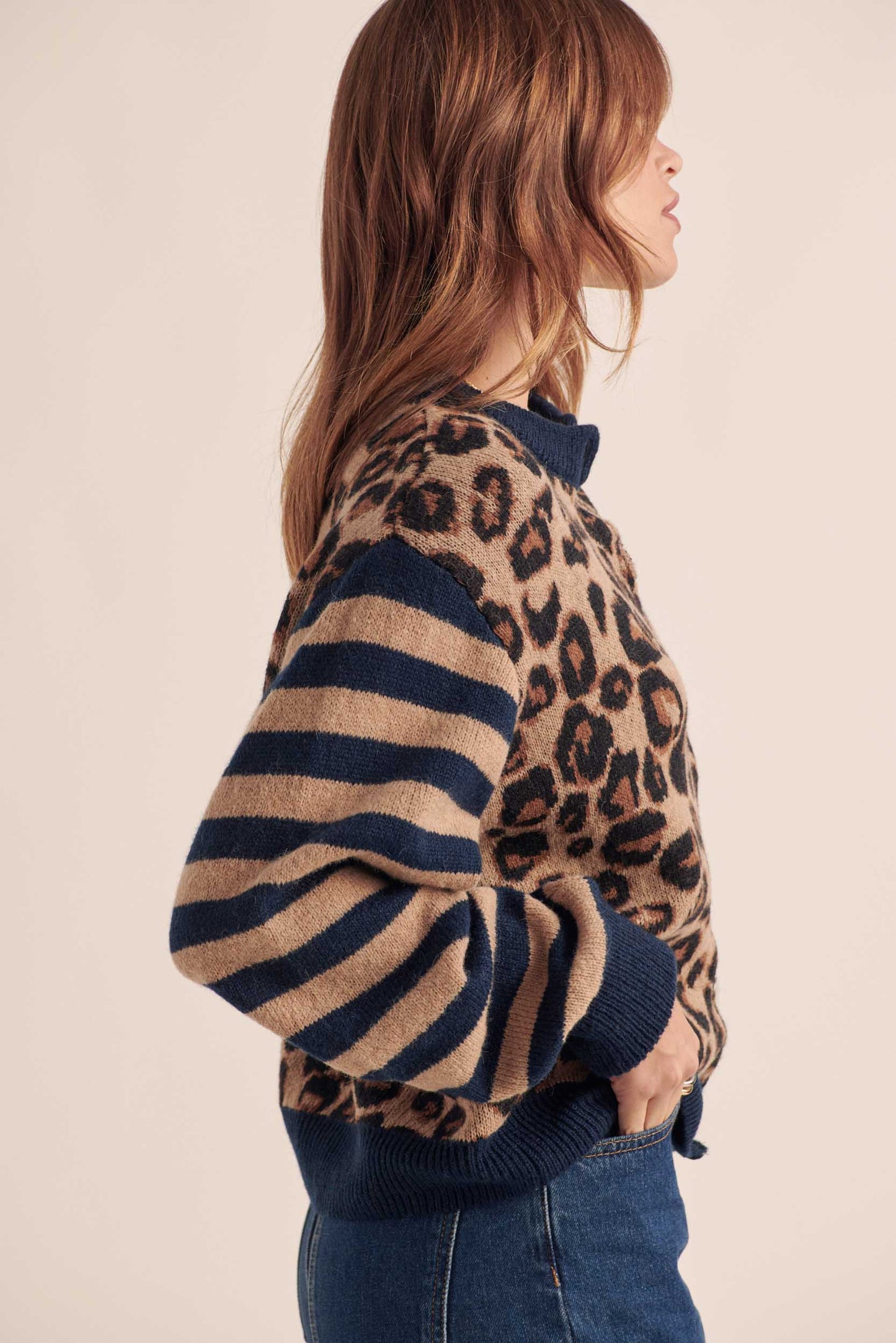 Blue and leopard striped Idole cardigan