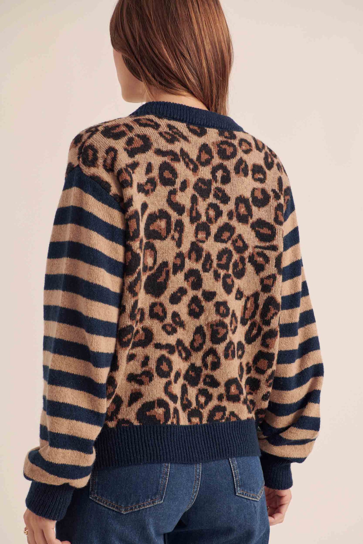 Blue and leopard striped Idole cardigan