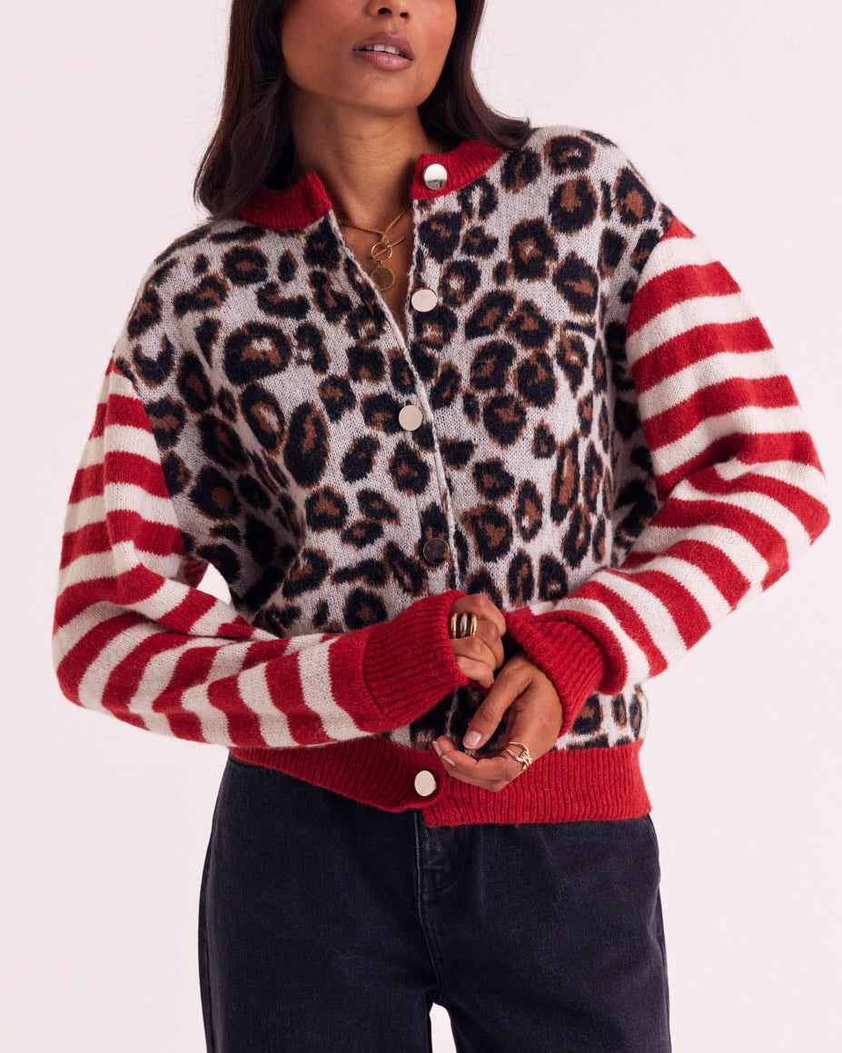 Cardigan Idole rouge et léopard