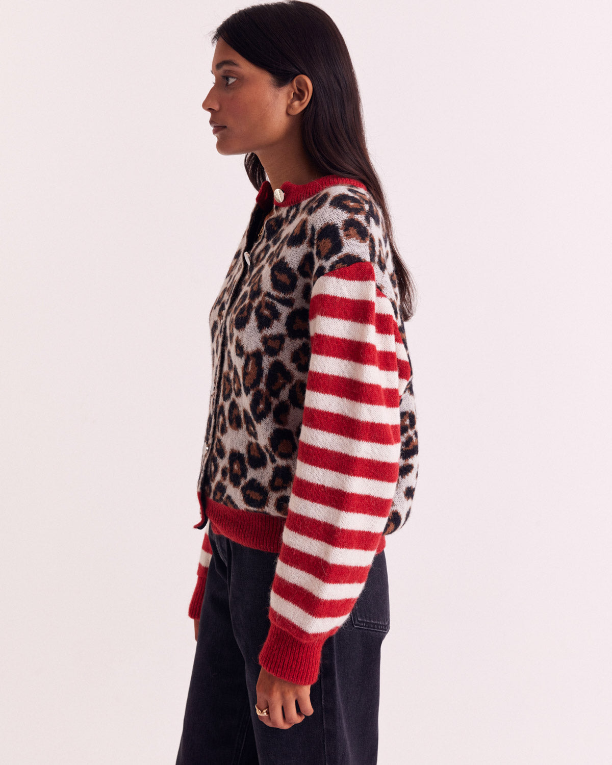 Red and leopard Idole cardigan