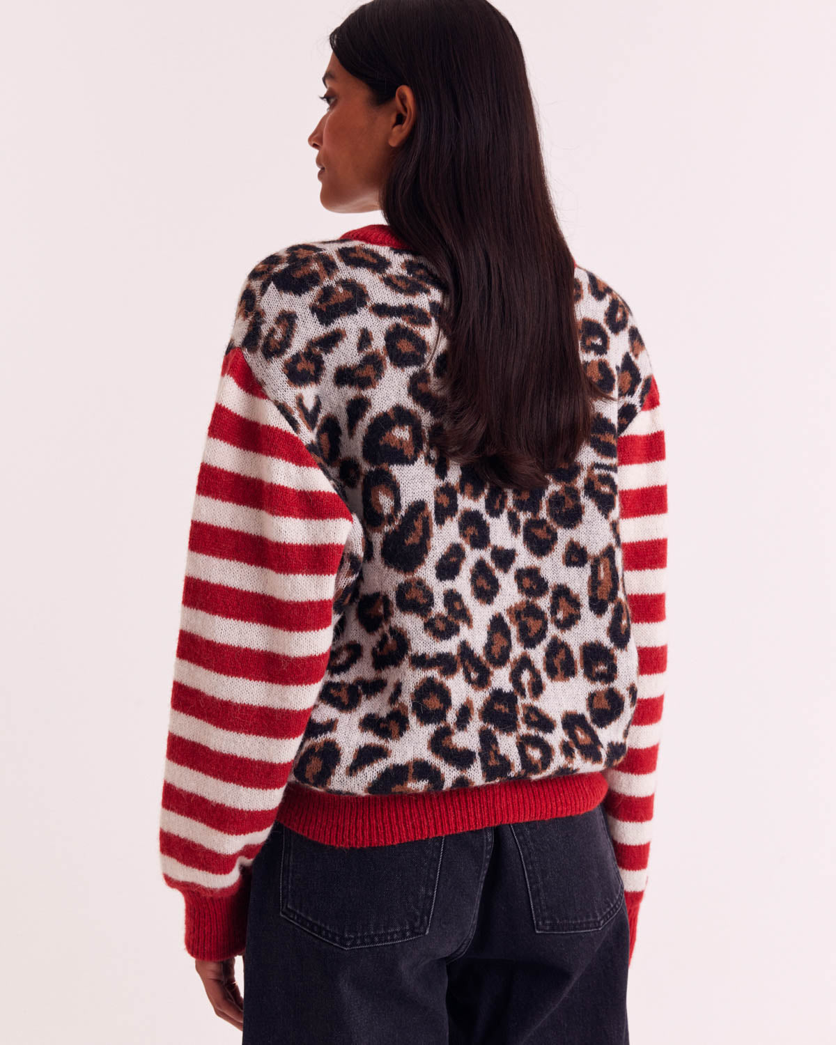 Red and leopard Idole cardigan