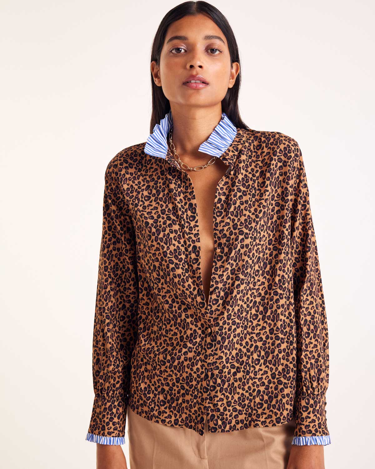Shirt Mina leopard and stripes blue