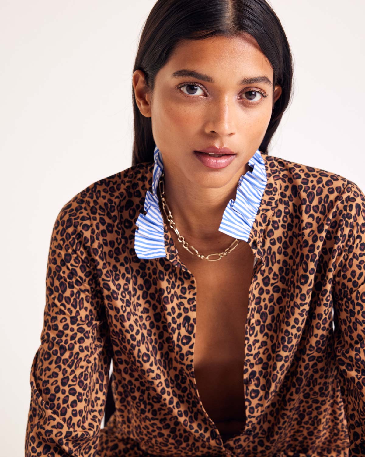 Shirt Mina leopard and stripes blue