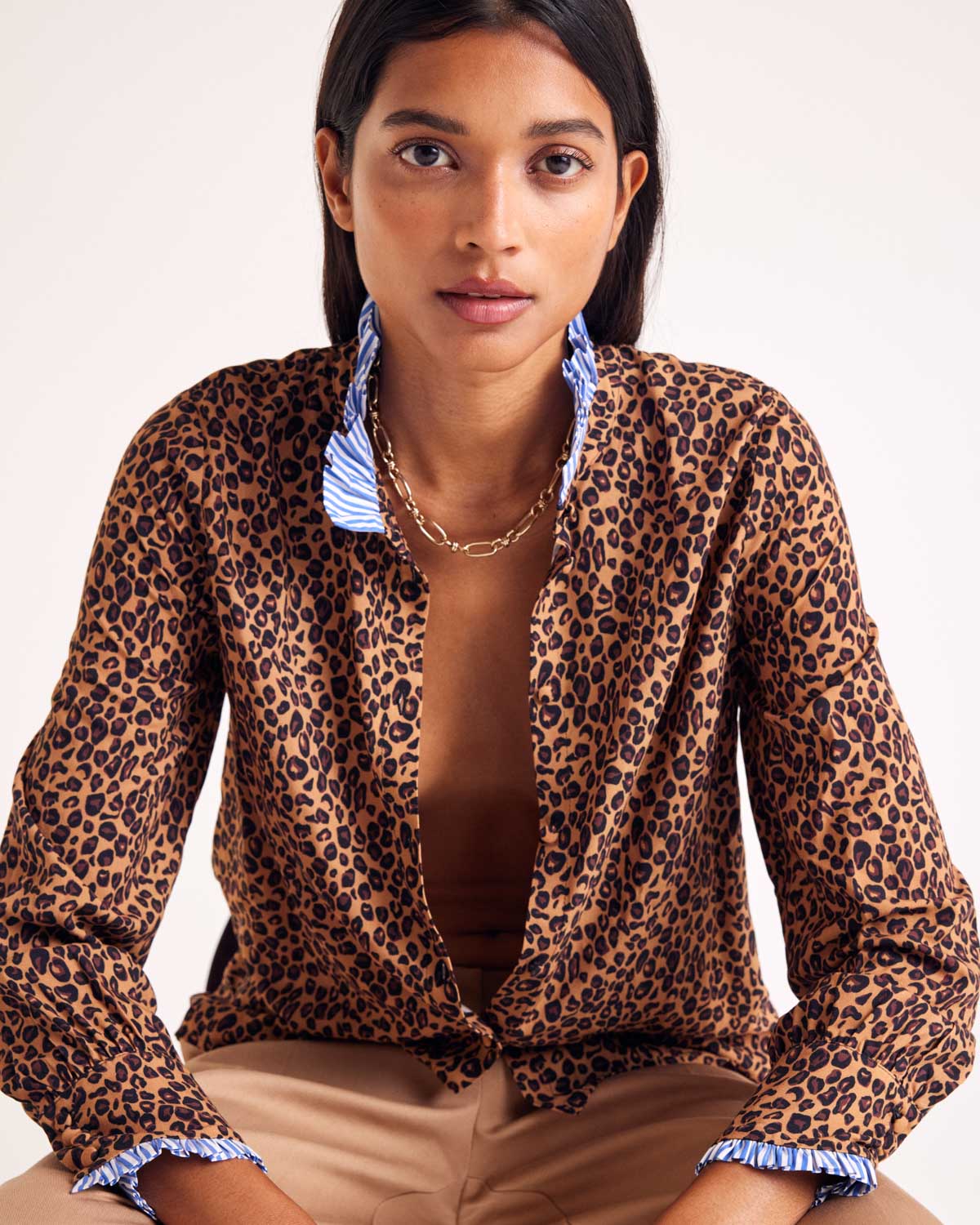 Shirt Mina leopard and stripes blue