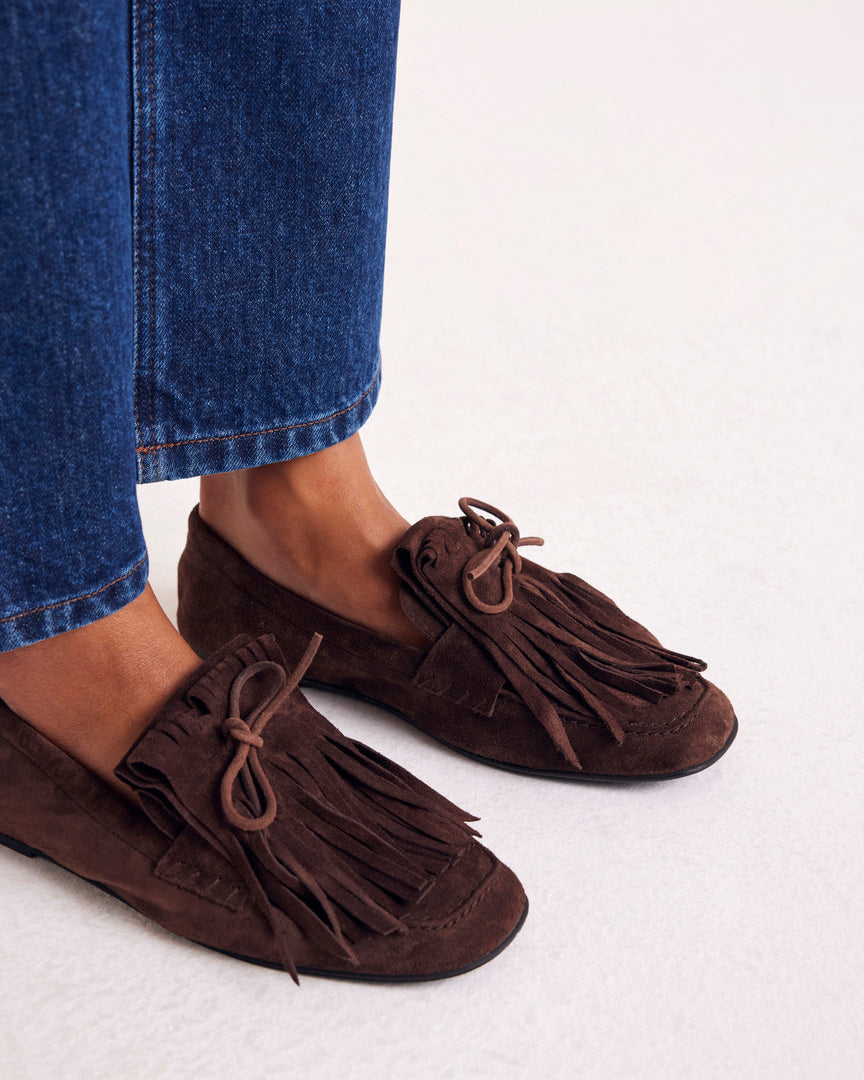 Loafers Alix fringe suede of leather mocha