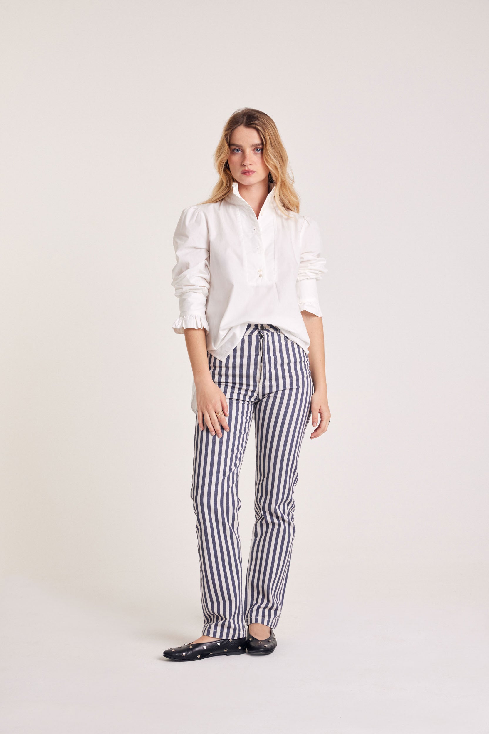Jeans Robi stripes navy and ecru