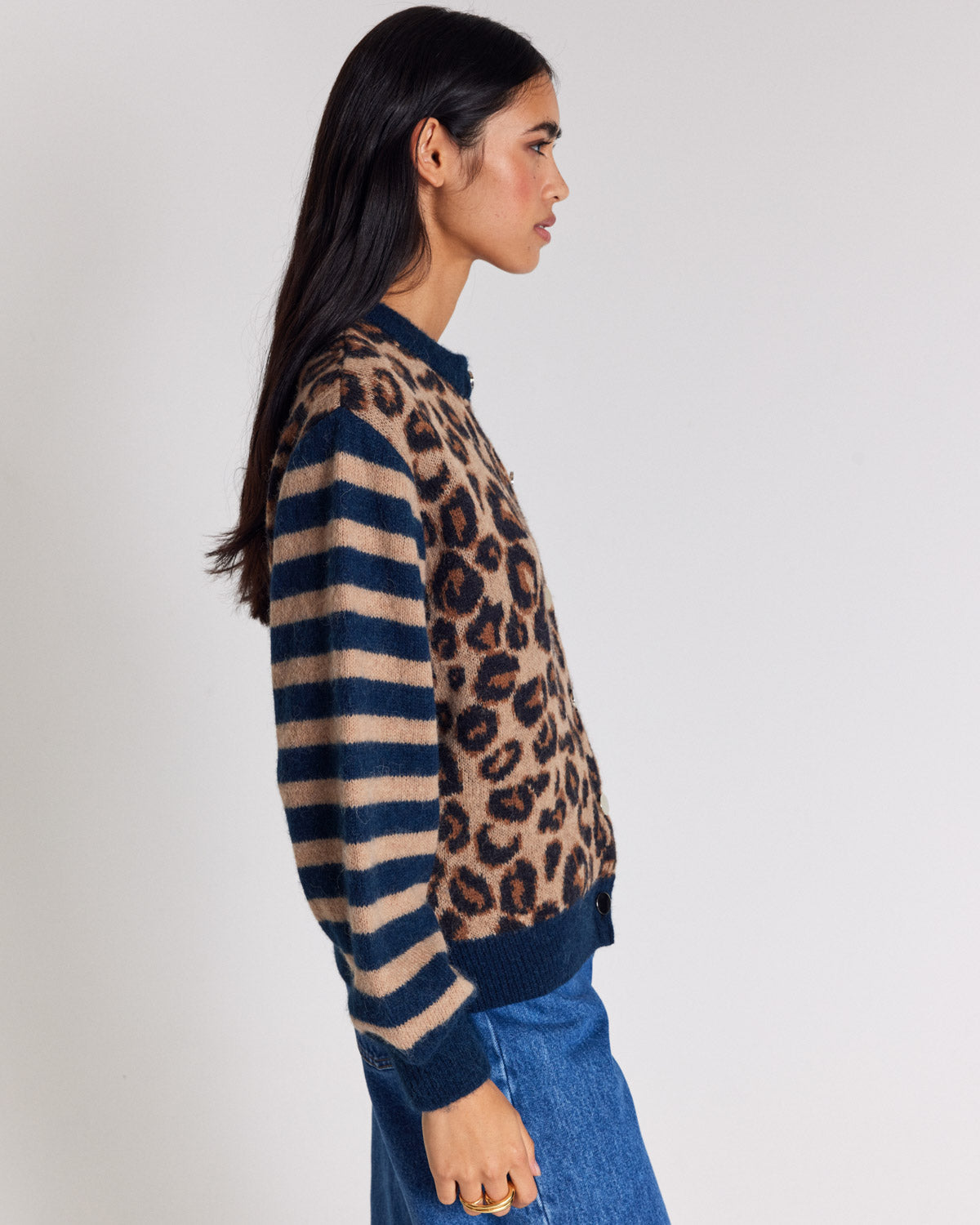 Cardigan Idole blue and leopard