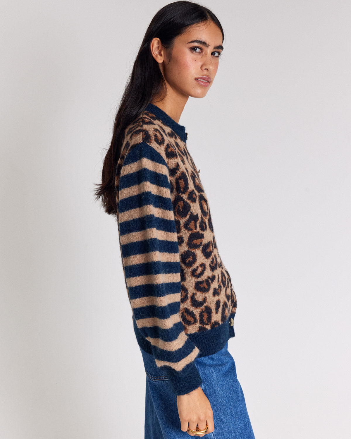 Cardigan Idole blue and leopard