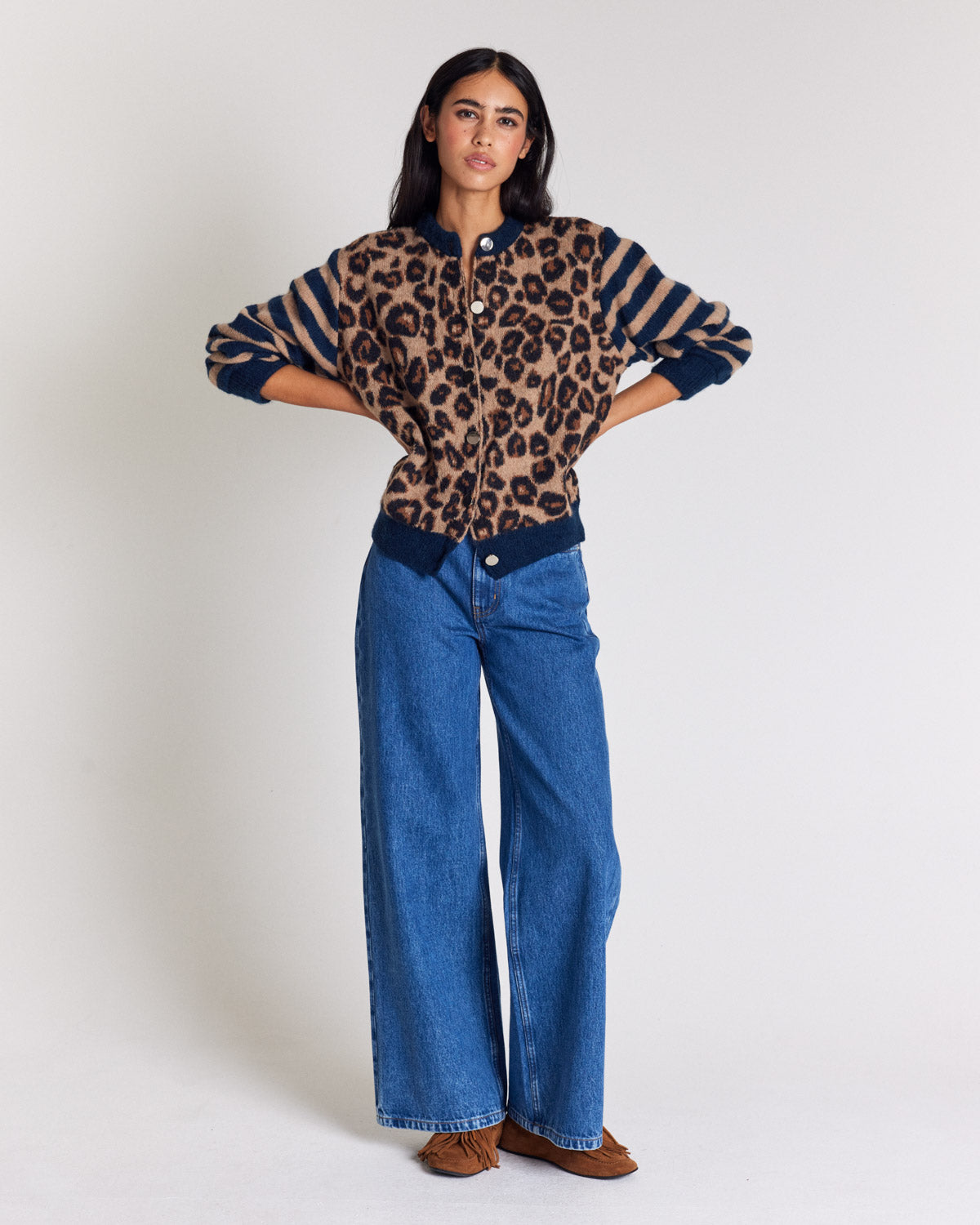 Blue and leopard striped Idole cardigan