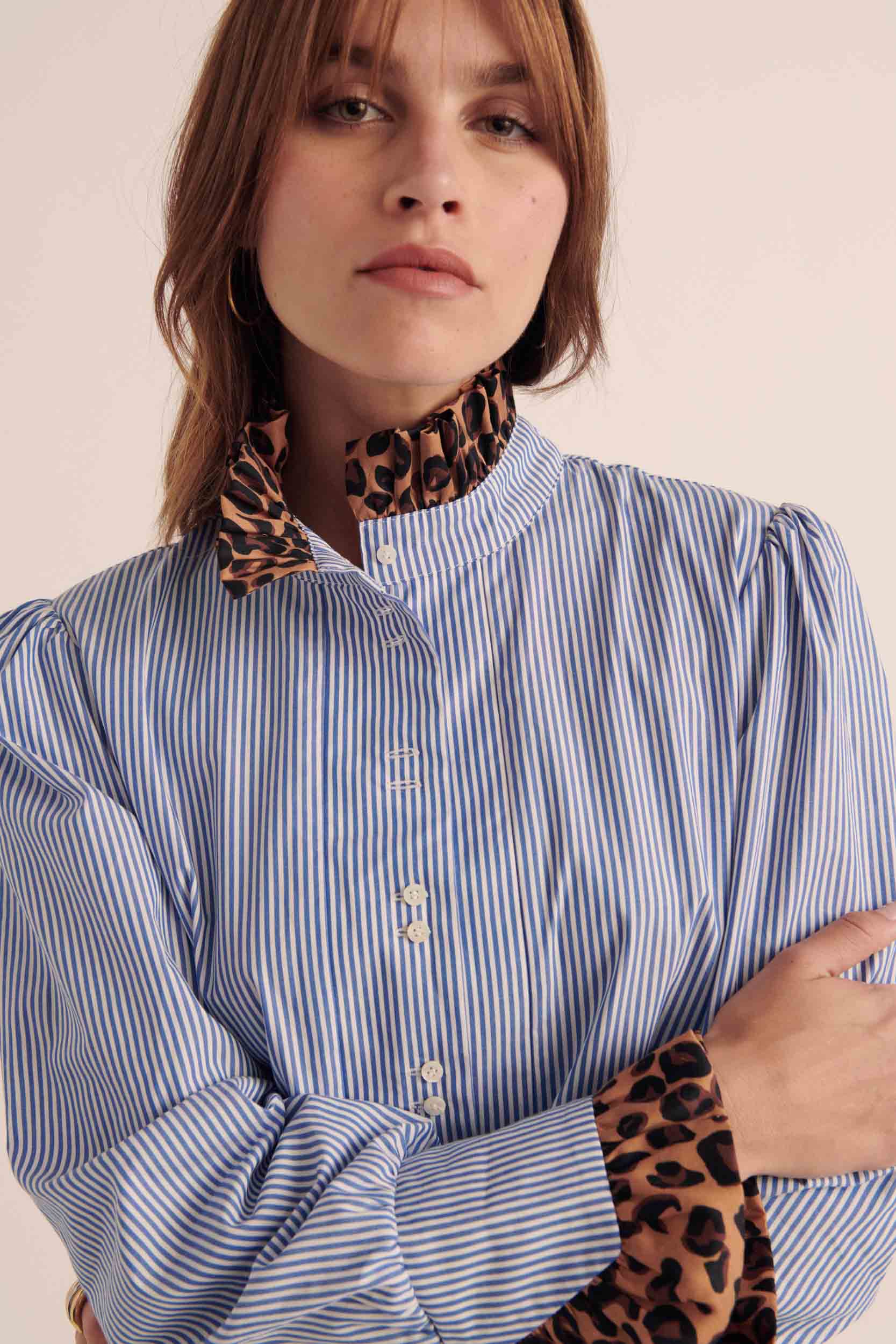 Blouse Source stripes blue and leopard