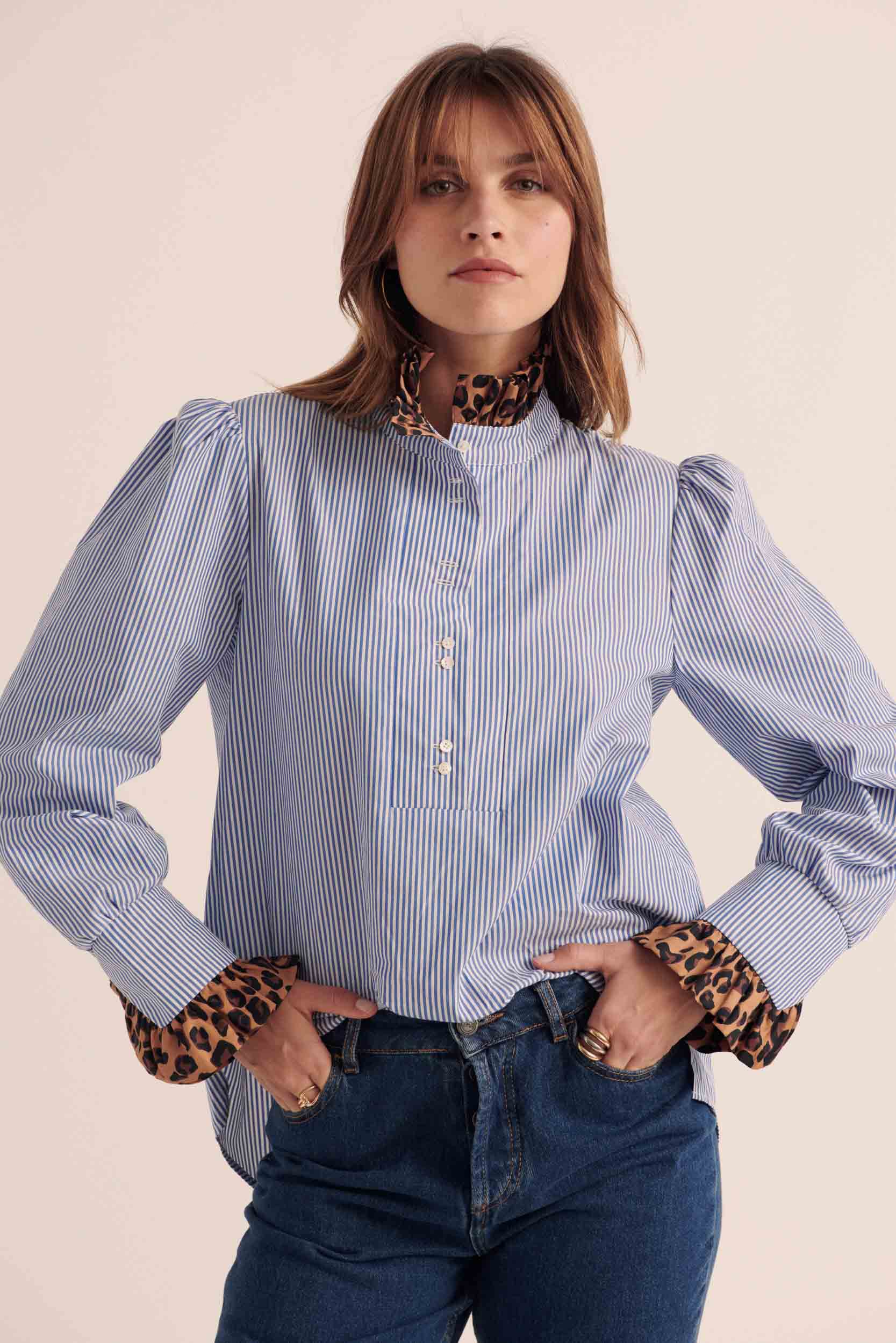 Blouse Source stripes blue and leopard