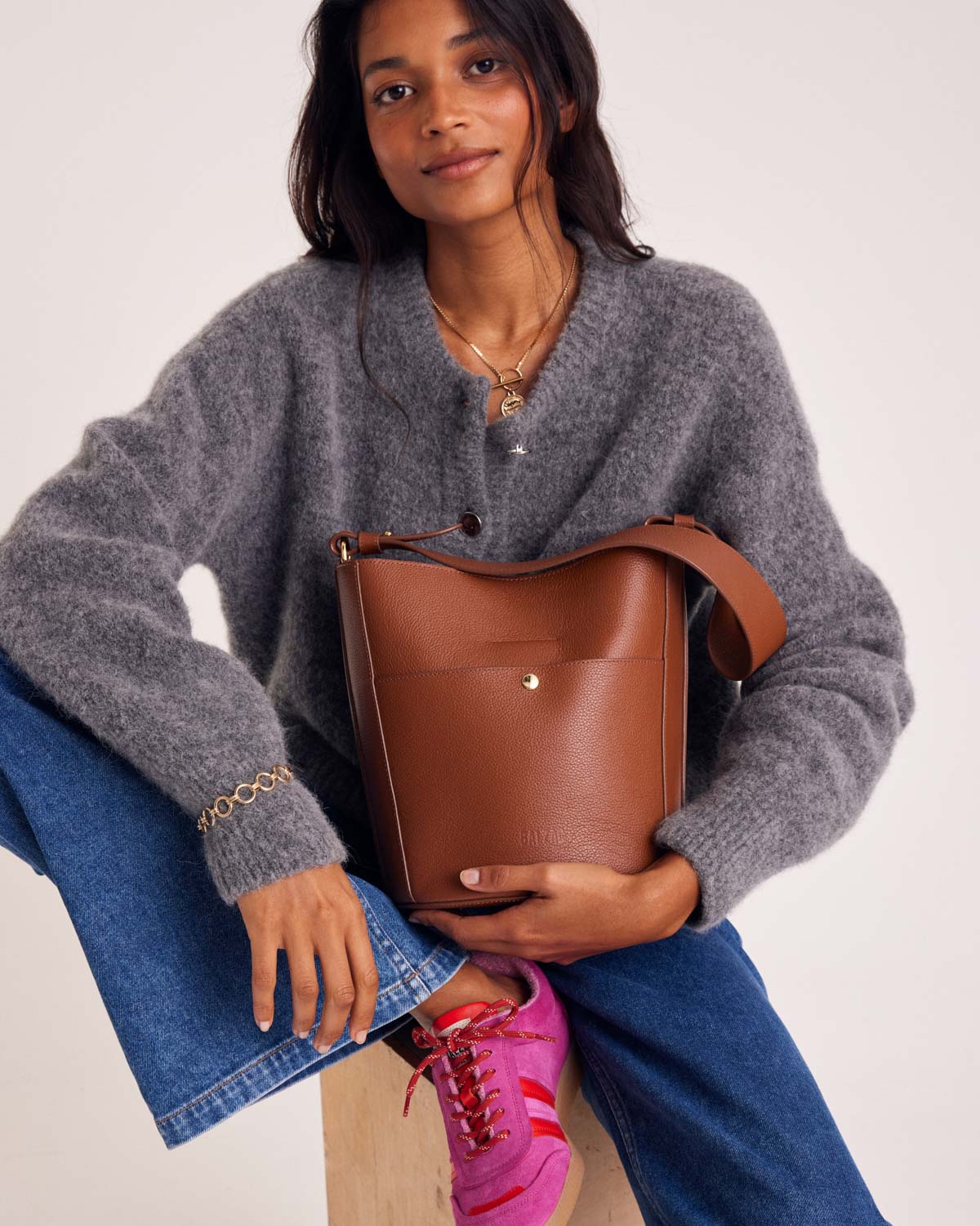 Bag Sofia grained cognac interior orange