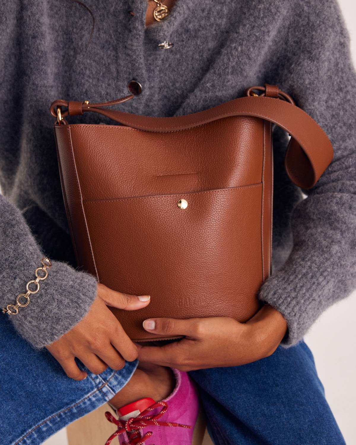 Bag Sofia grained cognac interior orange