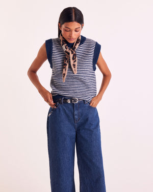 Pull Blason rayures bleu et blanc