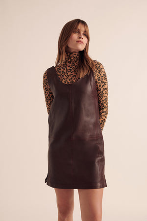 Dona burgundy pinafore dress