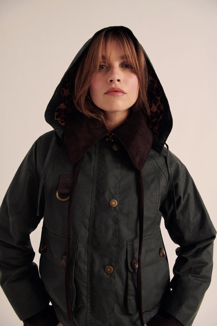 Barbour x BP Elana Khaki and Leopard Adjustable Hood