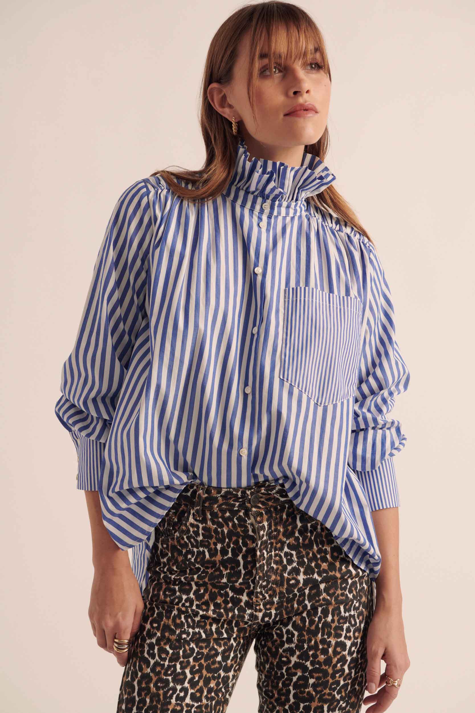 Shirt Léonor stripes white and blue