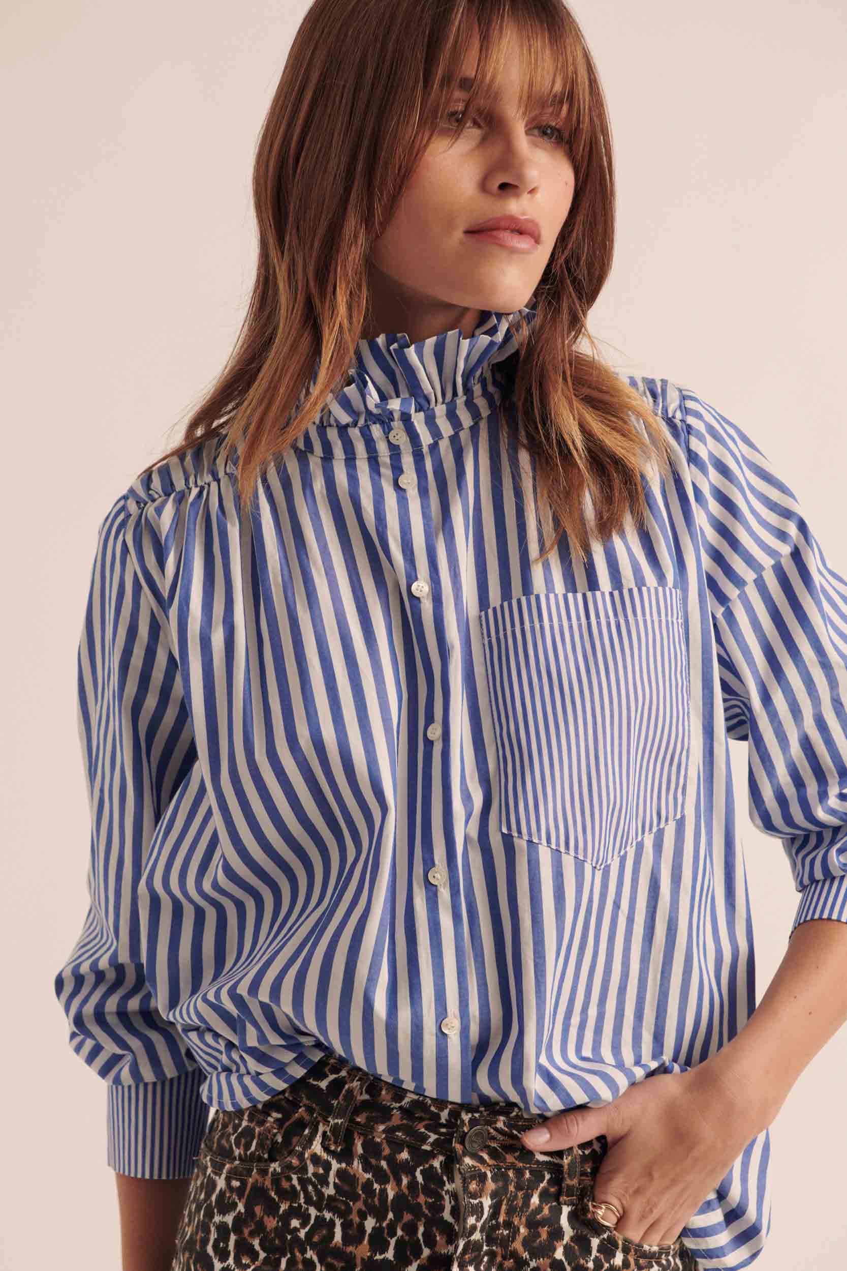 Shirt Léonor stripes white and blue
