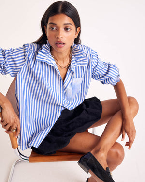 Chemise Léonor rayures blanc et bleu