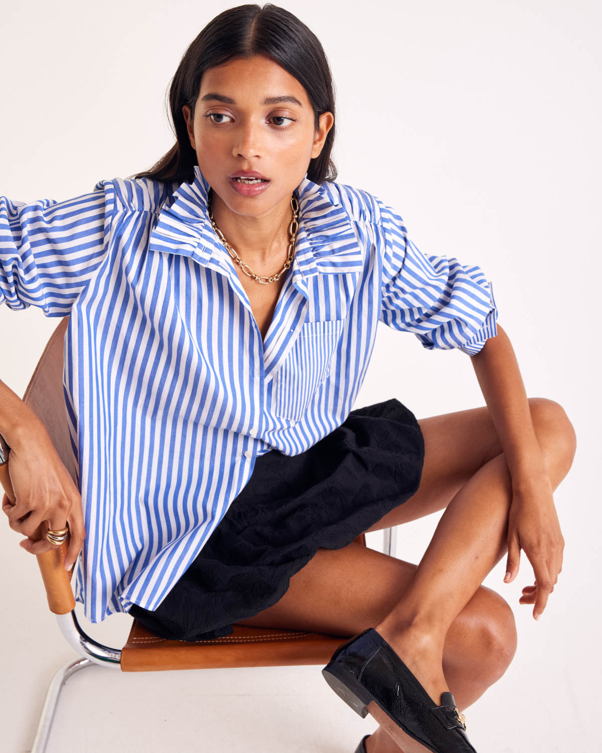 Chemise Léonor rayures blanc et bleu