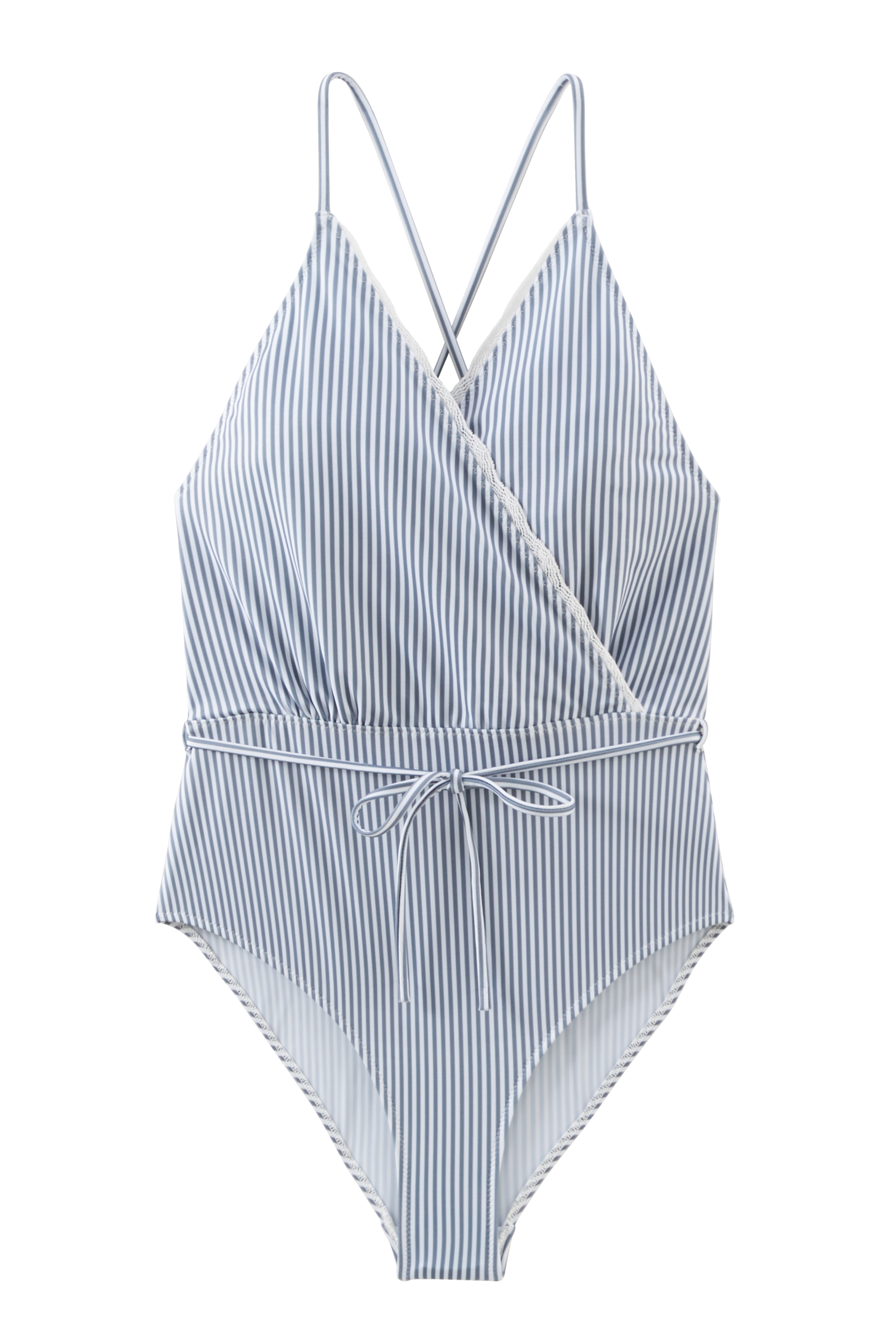 Swimsuit Roman at stripes sky blue and ecru