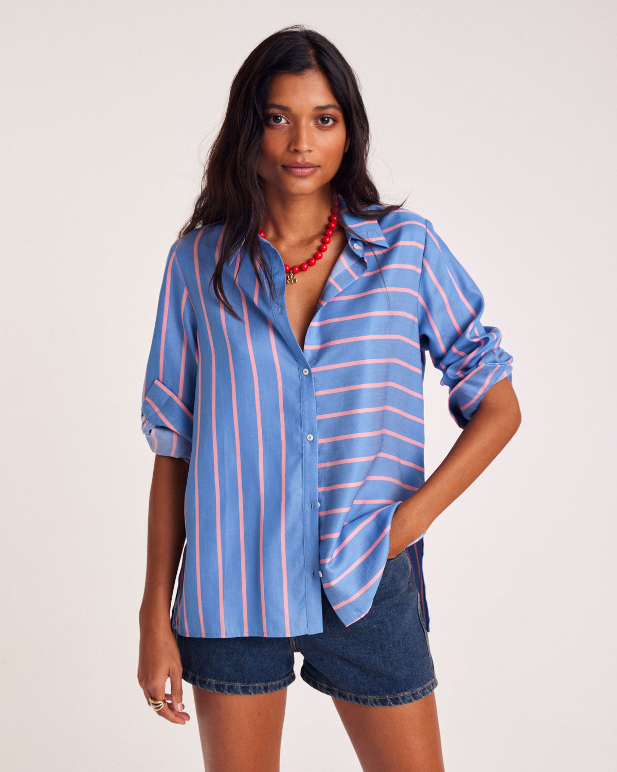 Blue and pink striped Liseron shirt