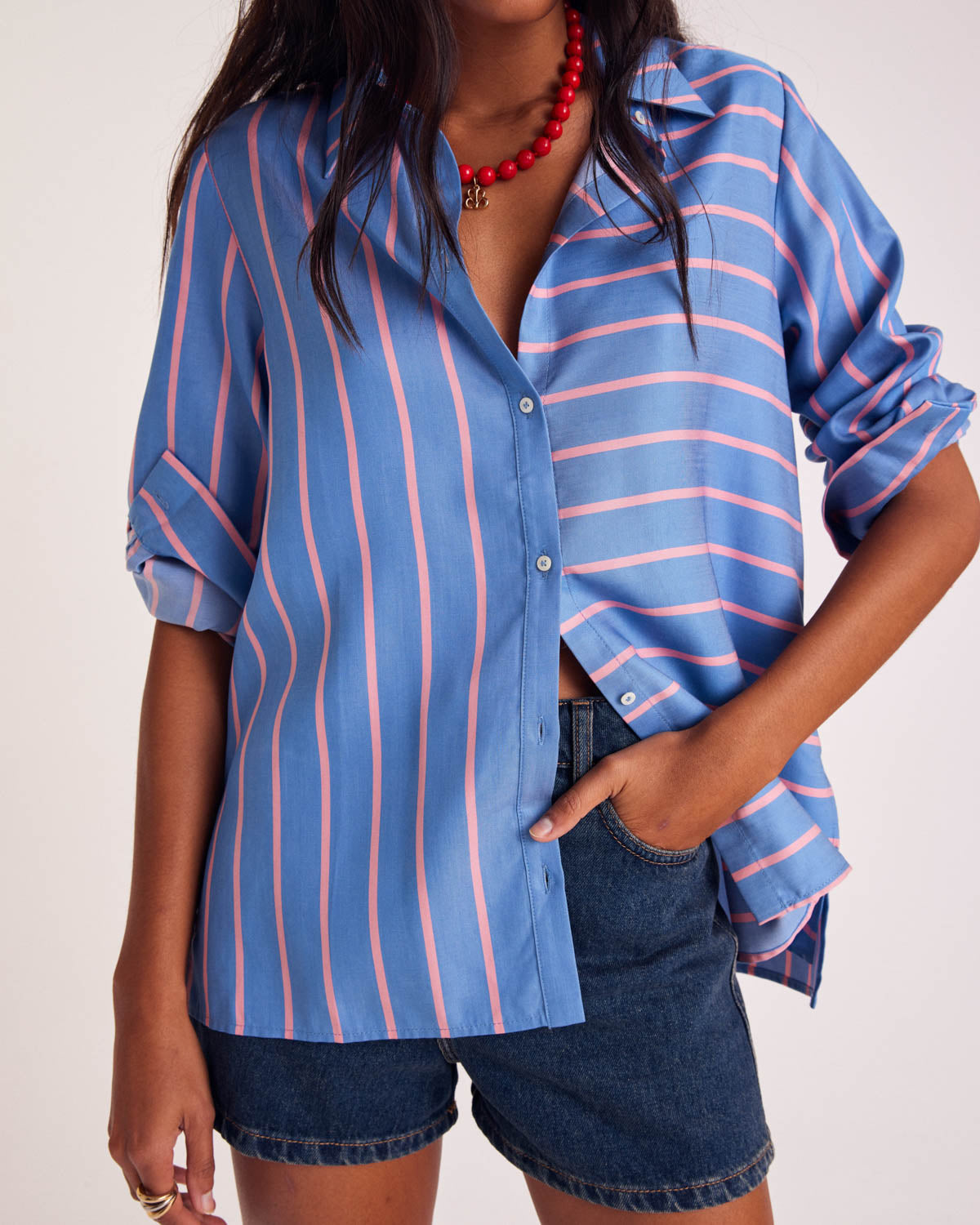 Blue and pink striped Liseron shirt