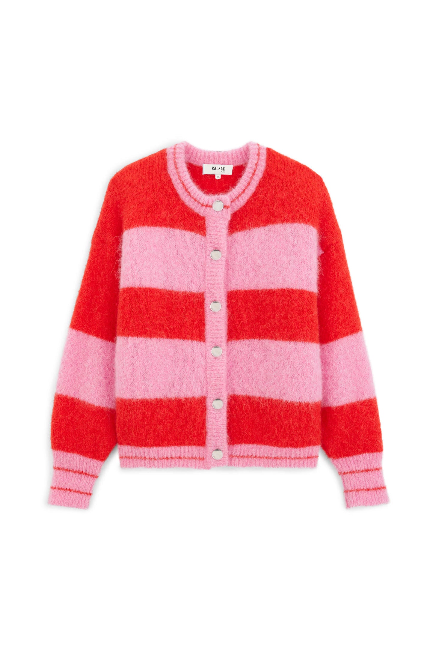 Cardigan Douceur rayures rose et rouge