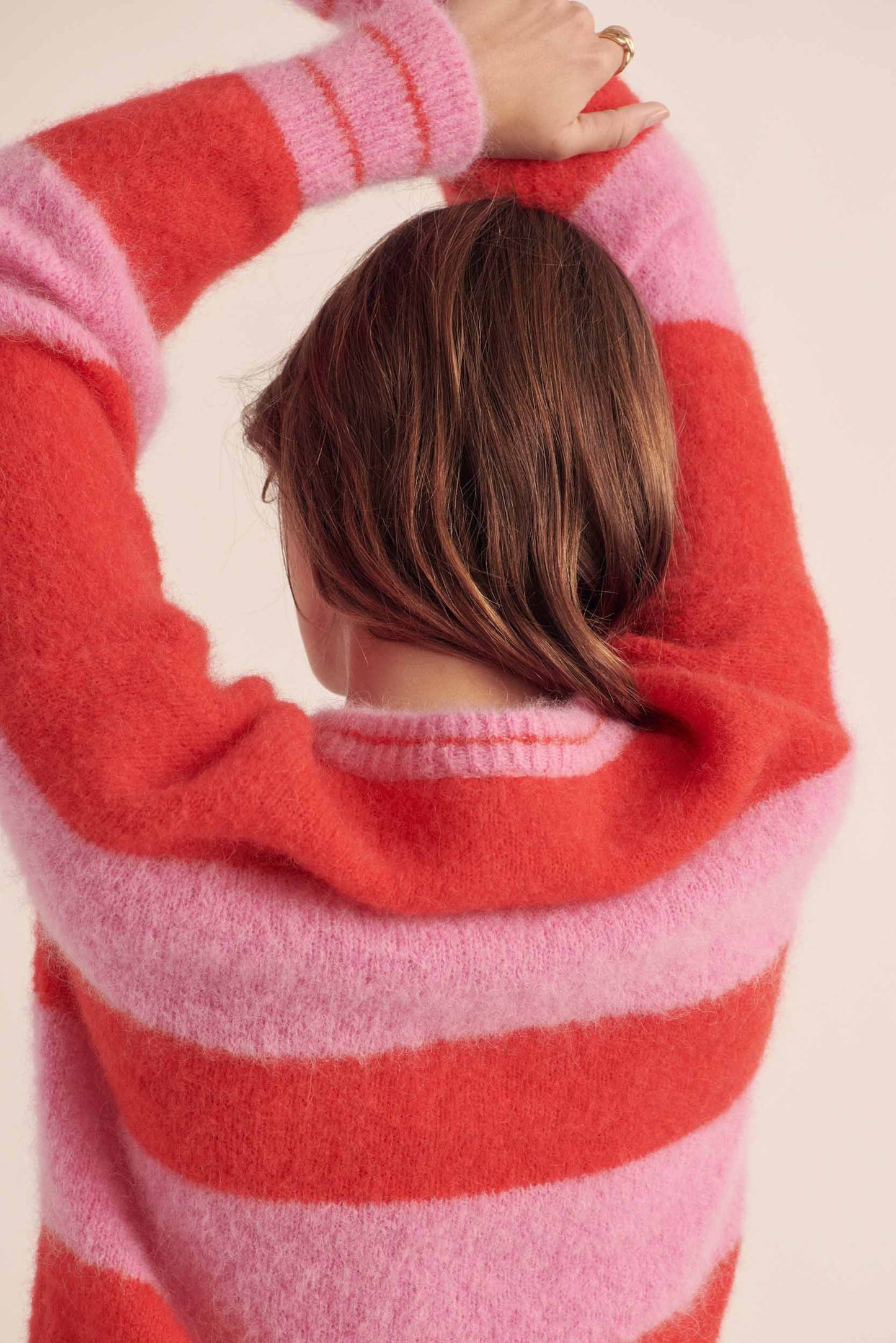 Cardigan Douceur rayures rose et rouge