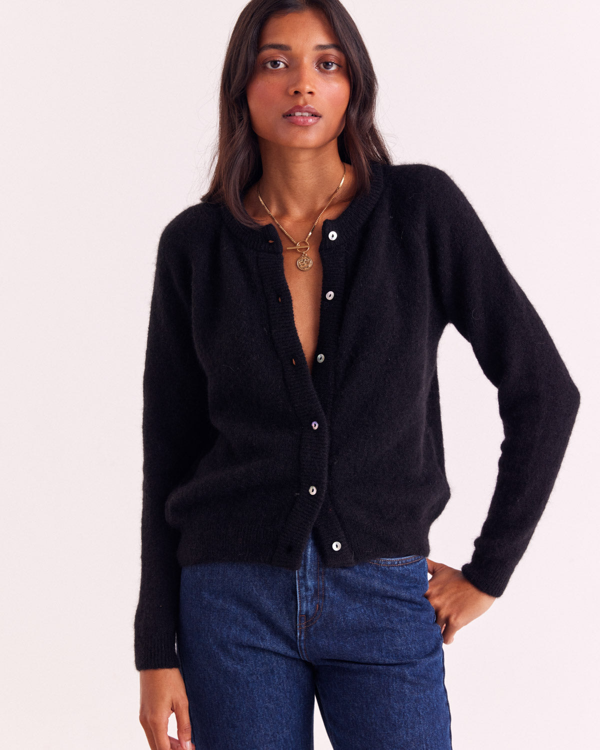 【美品】ito fukuoka linen cardigan ブラック Black Come cardigan - Balzac Paris