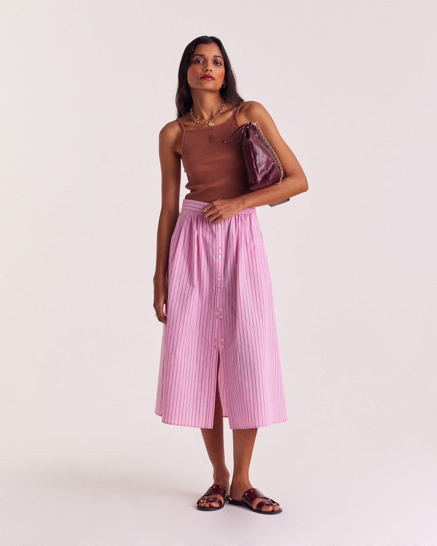 Skirt Sally stripes pink and red