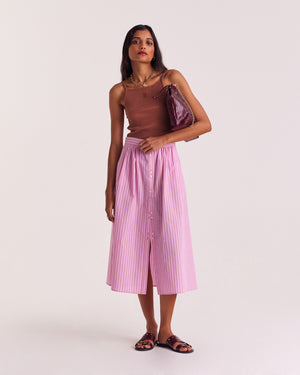 Jupe Sally rayures rose et rouge