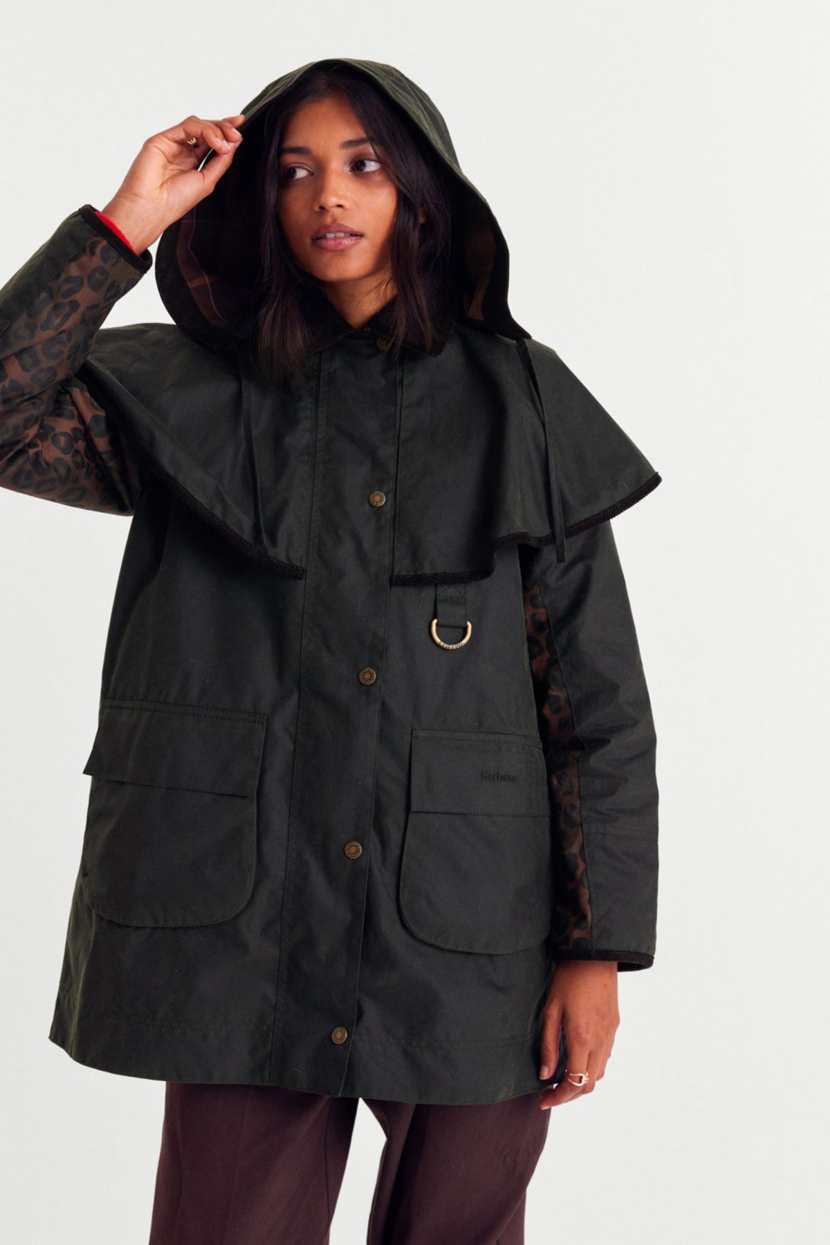 Barbour x Balzac Paris Manon Khaki and Leopard Jacket