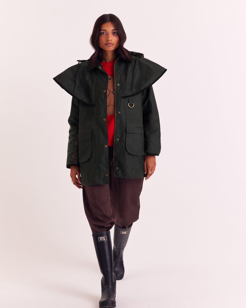 Barbour x Balzac Paris Manon Khaki and Leopard Jacket