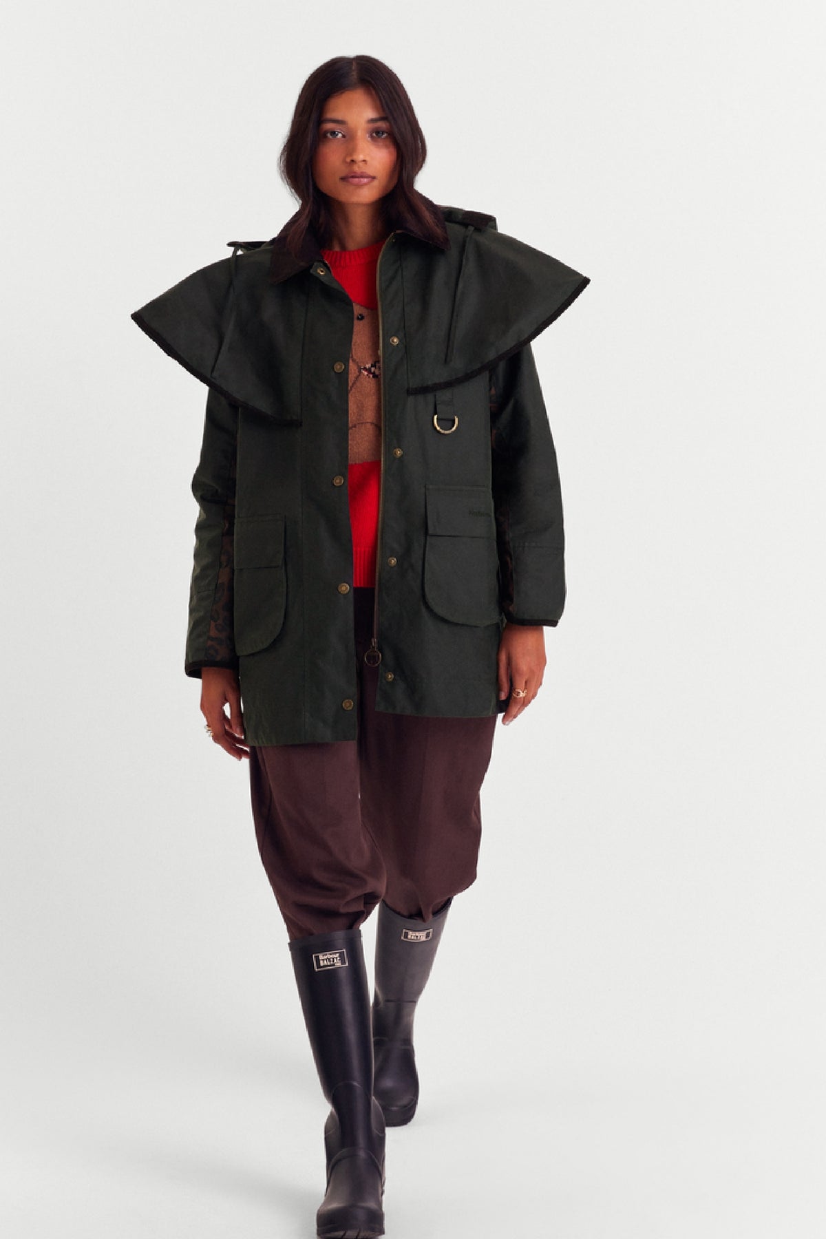 Barbour x Balzac Paris Manon Khaki and Leopard Jacket