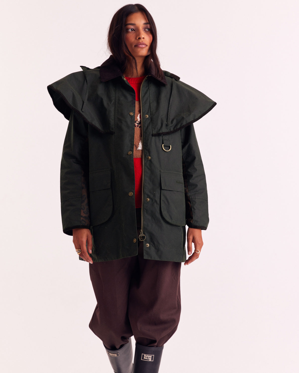 Jacket Manon khaki and leopard tawny Barbour x Balzac Paris