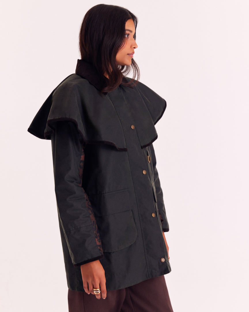 Jacket Manon khaki and leopard tawny Barbour x Balzac Paris