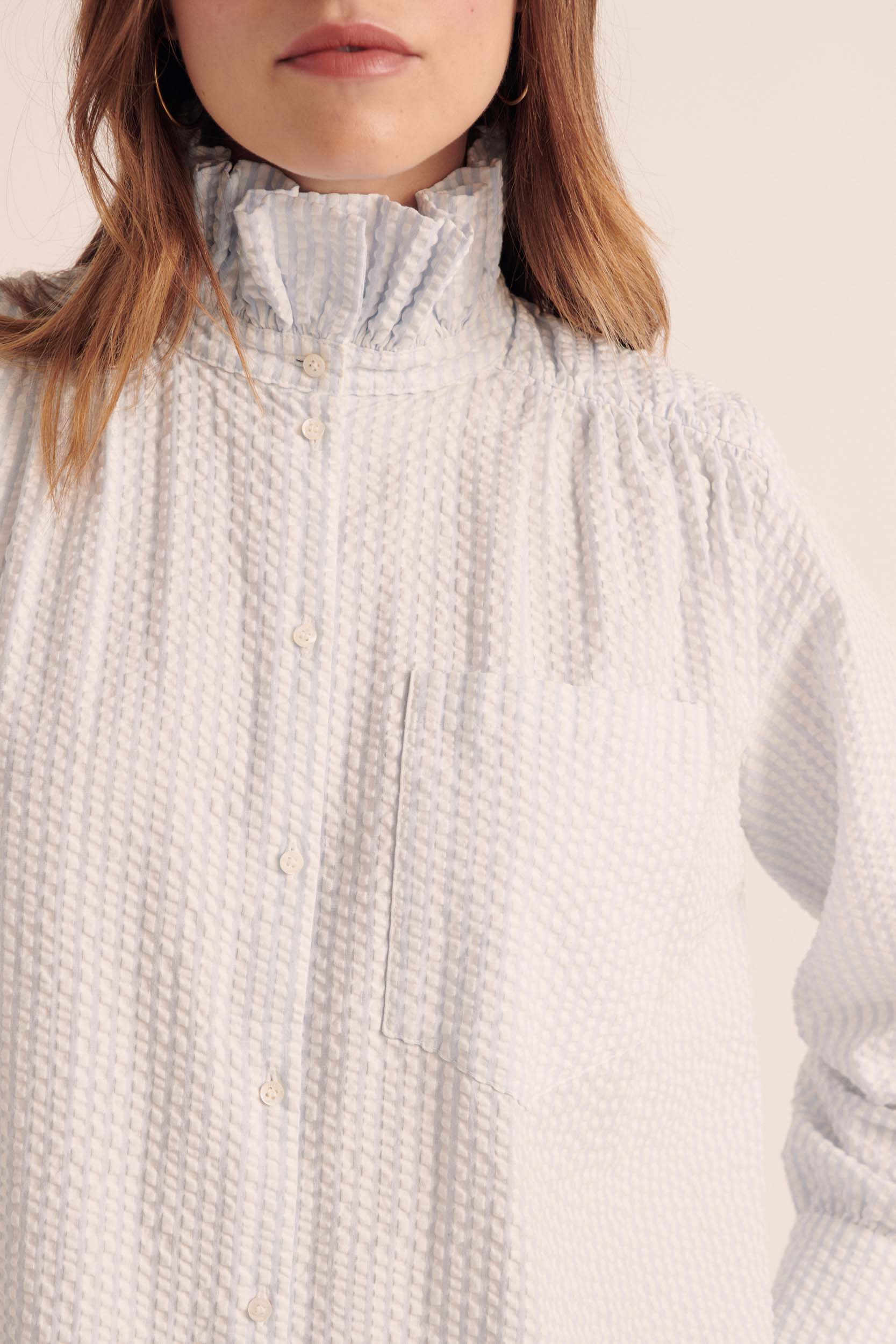 Camicia Léonor righe azzurro cielo e écru Barbour x BP