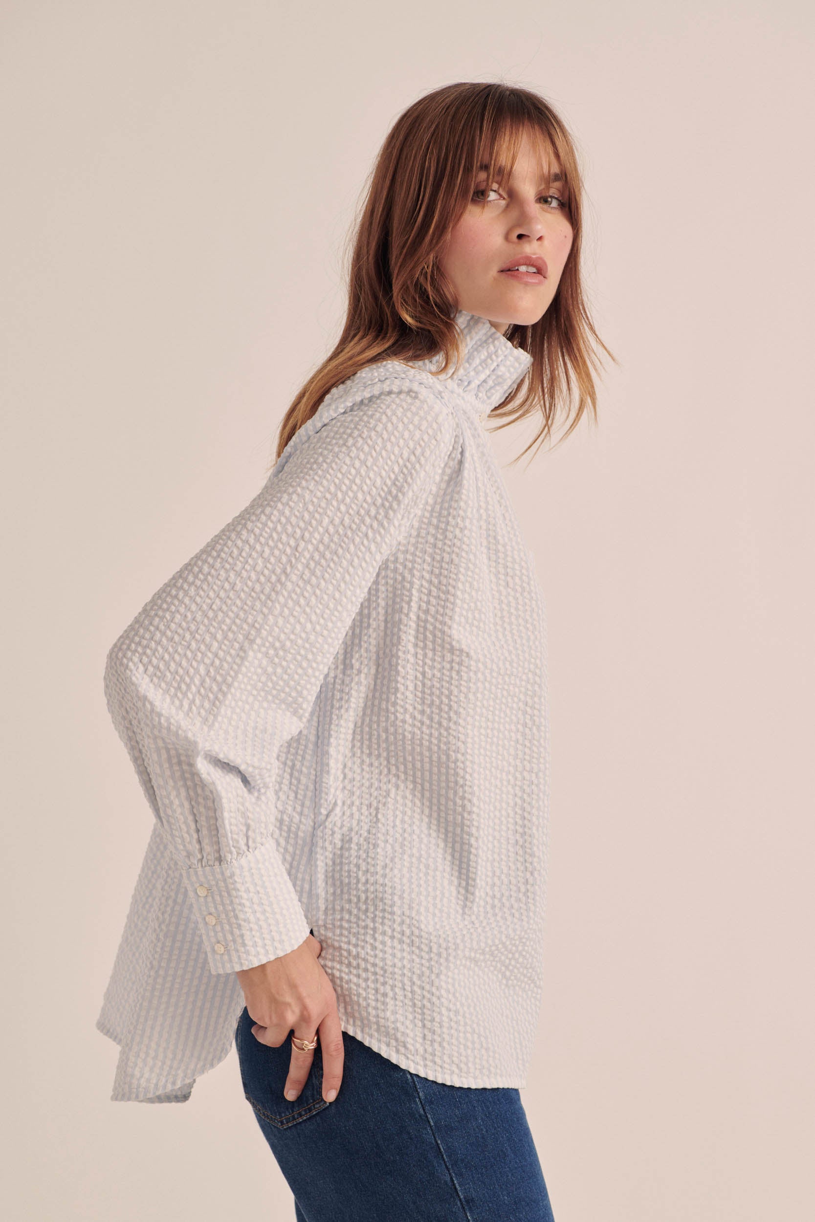Camicia Léonor righe azzurro cielo e écru Barbour x BP